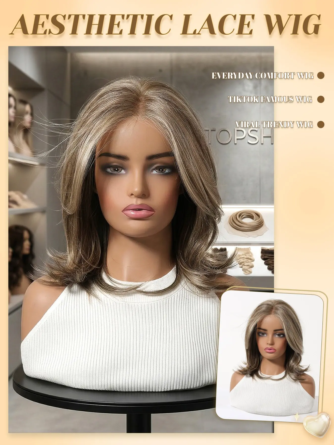 [Summer New Arrival] TOPSHE MONO 5.5*5 Glueless Short Layered Wavy Ash Blonde Balayage Ombre Wig, 14 Inches, with Natural Dark Roots, Heat-Resistant Synthetic Transparent Lace Front Wig for Women, Realistic Daily Style, Beginner-Friendly, Layered Cut Wigs
