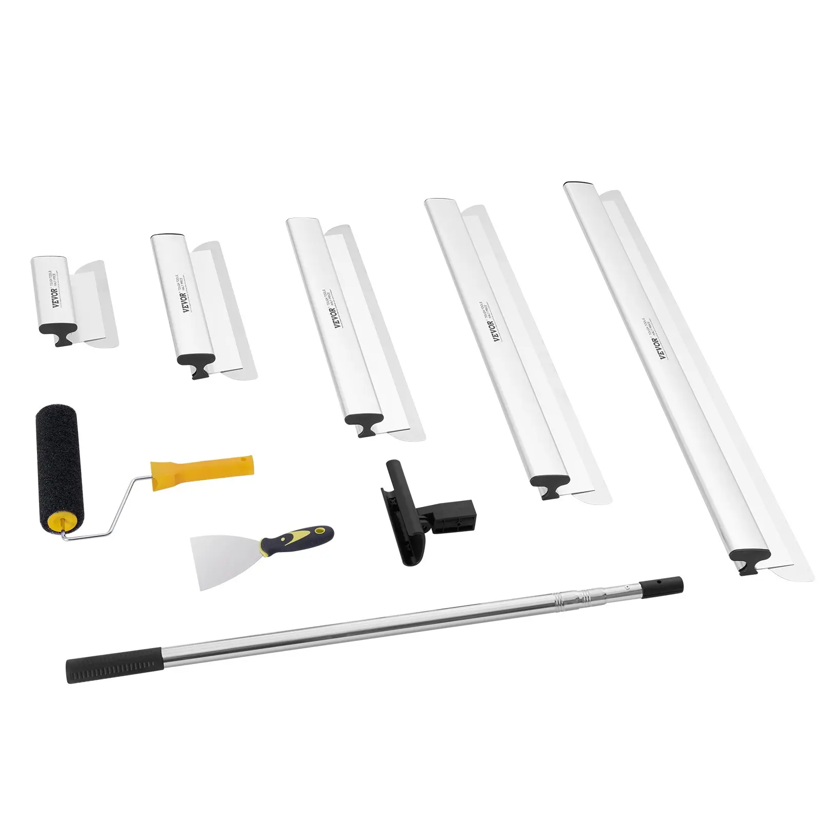 VEVOR Professional Drywall Skimming Blade Set with 5 Blades (10/16/24/32/40 in), Telescopic Grip (34-81.6 in Extension Handle Pole), Five Blades