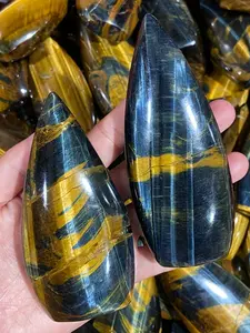 1pc Blue And Yellow Tiger Eye, Natural Crystal Droplet Shaped Decoration, Home And Office Decoration, With Irregular Cracks And Crystal Caves, For Stone Enthusiasts To Collect, Perfect Gift For Festivals