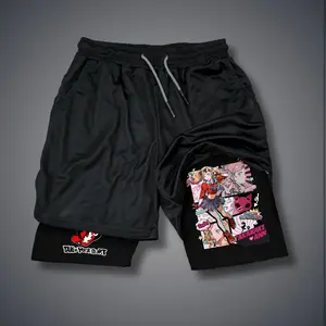 Persona 5 Game 80s 90s Double-Layer Sports Shorts Graphic Shorts Black Camo Streetwear Shorts Men Outfits Men Vacation Outfits Shorts