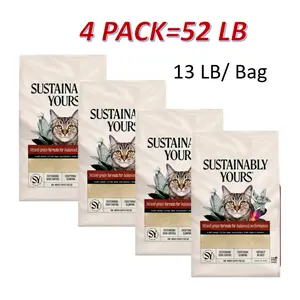 4 Pack, Sustainably Yours Mixed Grain Formula Corn & Cassava Unscented Cat Litter - Clumping, Low Dust- 13 LB Bag