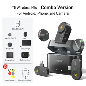 Maono T5 Lavalier Wireless Microphone with Charging Case, Audio Noise Reduction,compatible with PC Cameras, iPhones, Type-C, and Lightning Android Smartphones, Ideal for TikTok Video Vlogging, Streaming, Recording,Interviews,Content Creation.