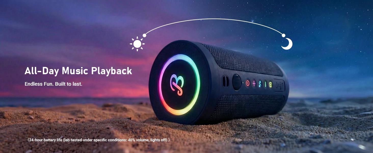 [Back to Shcool] BassBloom Roar 3 Portable Bluetooth Speaker,20W Handy Powerful Audio Sound with Bass,IPX6 Waterproof,24H Playtime, Bluetooth 5.4,RGB Lights, Clarity and Bass Speakers, Wireless Smartphone TWS Pairing, Compact Outdoor for Camping, Beach