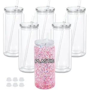 20 Oz Plastic Snowglobe Tumbler, 6 Pack Pre-Drilled Double Wall  Snow Globe Cup, Plastic Clear Cup for Snowglobe, with Clear Lid