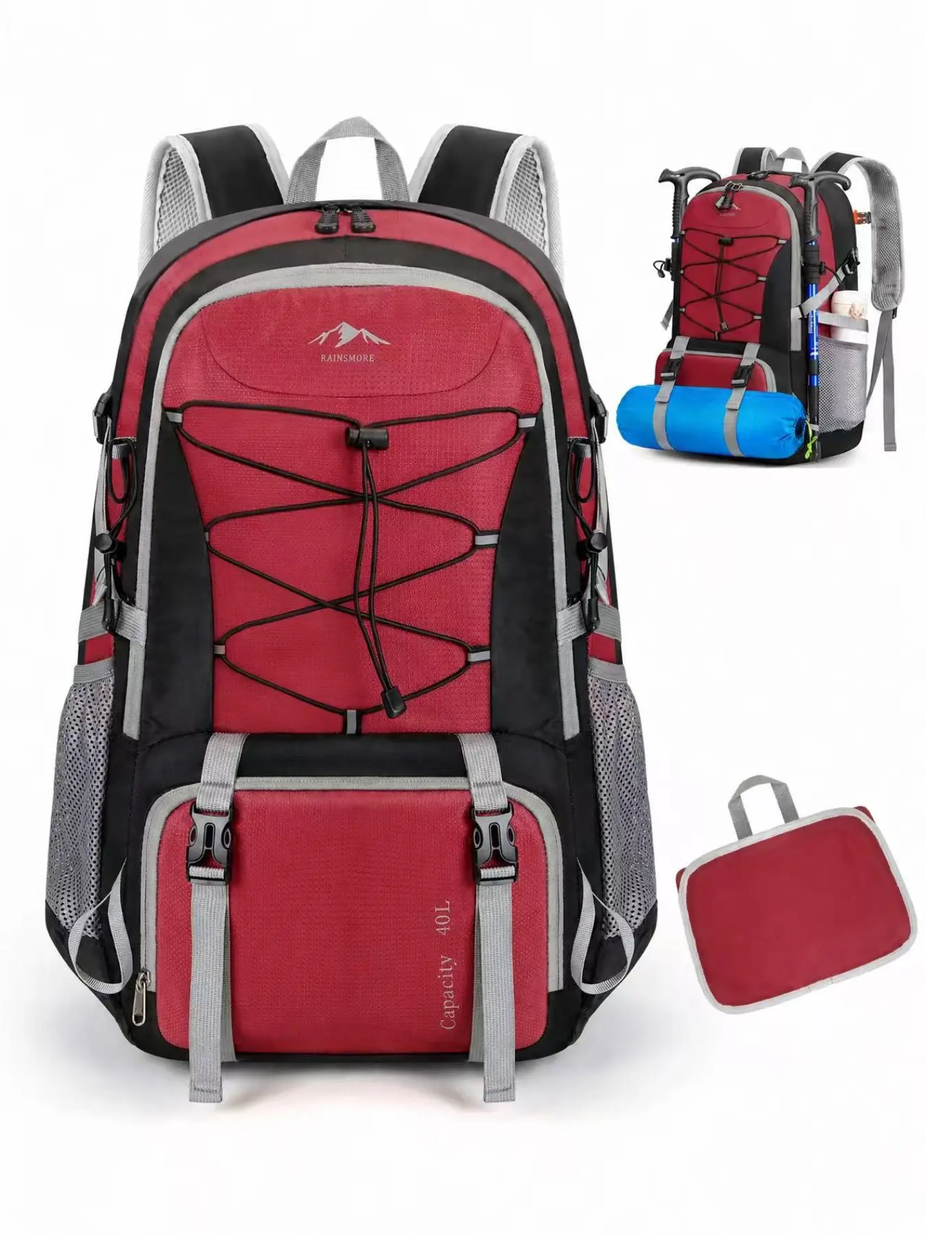 Hiking Backpack 40L, Lightweight Foldable Backpack for Men Women, Waterproof Hiking Trekking Rucksack, Daypack for Climbing Walking Cycling Sports Outdoor