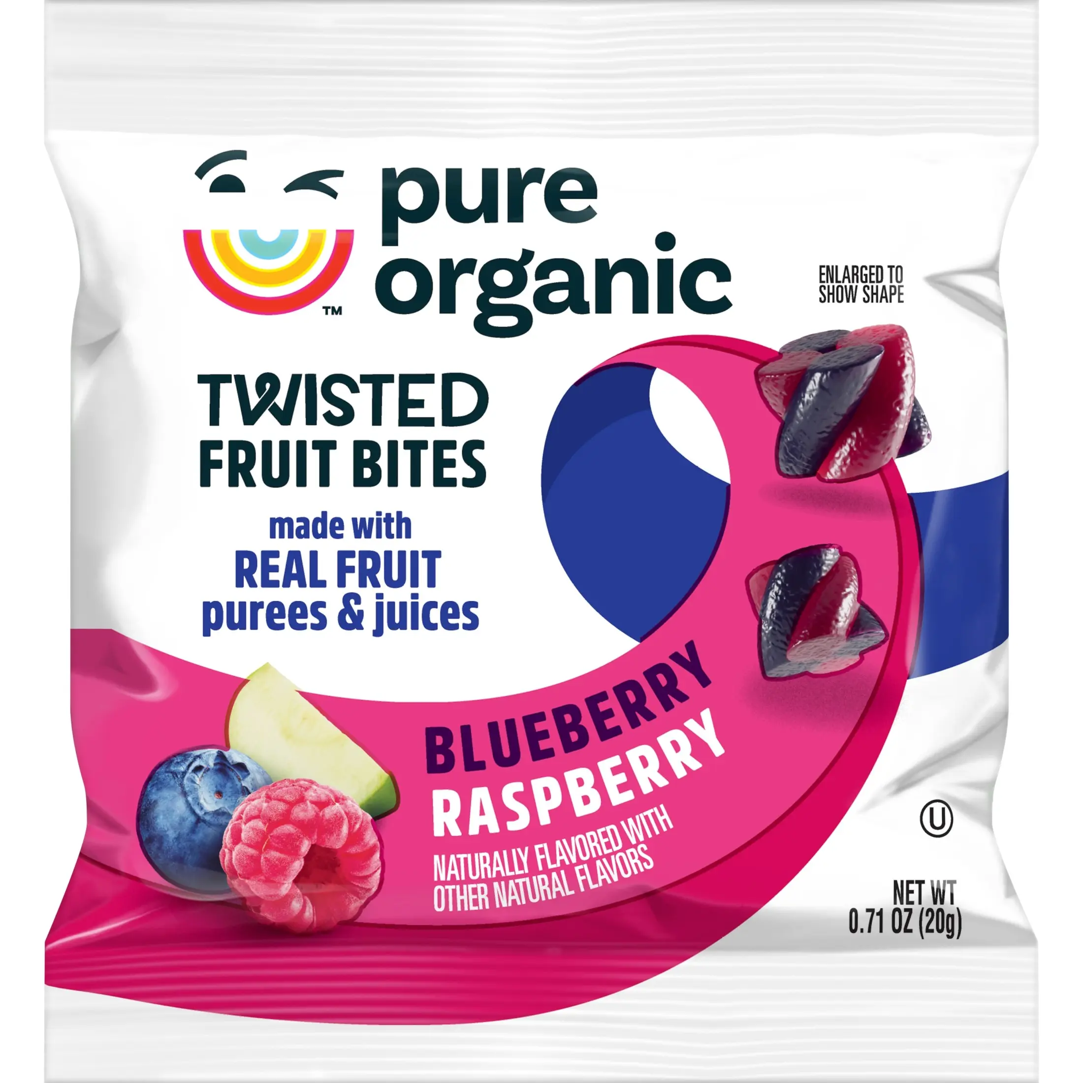 Pure Organic Blueberry Raspberry Gluten-Free Twisted Fruit Bites, Kids Snacks, 8 Count
