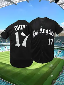 Men's Letter & Figure Embroidered Baseball Jersey, Casual Loose Short Sleeve V Neck Baseball Top for Fall & Winter, Men's Sportswear for Training & Competition, Athletic Training Apparel, Sports Tops