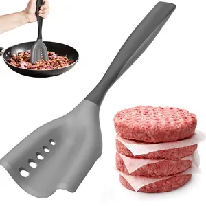 Meat Chopper Mincing Spatula, Food-grade Slicone Meat Masher Hamburger Grinder, Heat Resistant Smasher, Potato Mix Tool, Easy Grip Handheld Ground Beef Chopper Tool for Kitchen