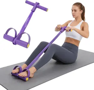 Home Gym Foot Pedal Resistance Band | 4-Tube Elastic Sit-Up Pull Rope for Abdominal Core Training, Full Body Workout, Leg Arm Stretching, Portable Fitness Equipment for Women & Men