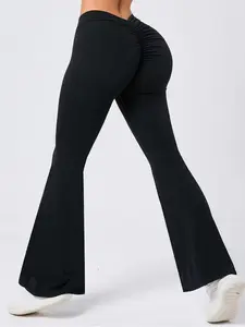 Women's Solid Color Flare Leg Sports Pants, Casual Comfy Breathable Bell Bottom Trousers, Bell Bottom Leggings for Yoga Gym Workout Running, Ladies Sportswear for All Seasons