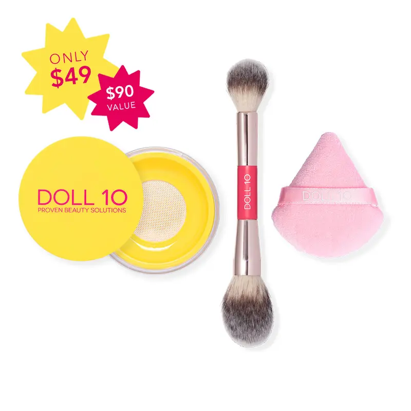 Blur it Out Trio Talc-Free Blurring Yellow Powder, Brush, and Puff Bundle Makeup