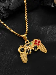 Boys Casual Trendy Creative Game Console Pendant Cuban Link Chain Necklace Decorative Accessories Jewelry Holiday Gift