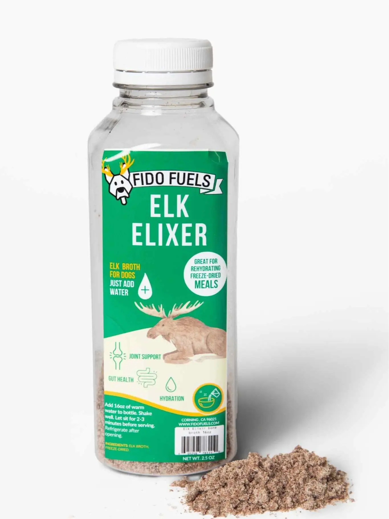 FIDO FUELS - Elk Elixir Freeze Dried Bone Broth - Elk-Based Nourishing Drink for Dogs  - USA Raised & Processed - Joint Support & Digestion Aid