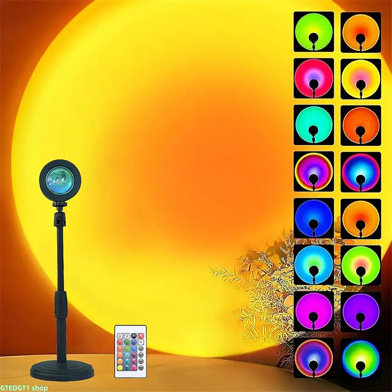 Fall Sunset Lamp Projector Light 180° Adjustable Sunset Mood Lamp,16 Modes,Remote Control RGB Ambient Night Light for Bedroom, Gaming Room, Live Streaming Photography & Parties Home Wall Decor Party Led Lighted Gift Led Multi Multifunction Rgb Colors home