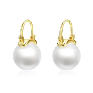 Innerplane Pearl Drop Earrings Dangle Stud 12mm Gold Plated for Women Elegant and Comfortable Jewelry