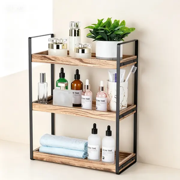 Organizer Shelf for Bathroom Countertop 3-Tier Wood Vanity Storage Stylish Bathroom Shelf Organizer for Counter Decor Reusable Space-Saving Design with Natural Look Vanity Organizer Shelf