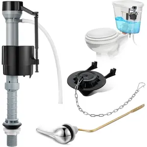 Universal Toilet Tank Replacement Kit,Include Toilet Fill Valve,2 Inch Low Flow Toilet Rubber Flapper,Side Mount Toilet Flush Brass Handle(Dark Grey, Black,1 Set),Hand Tools Kits,Springtok