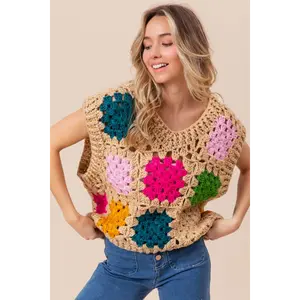 Granny Square Openwork Sweater Vest