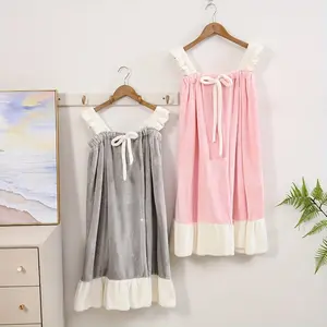 2 Pcs Sling Bath Skirt & Hair Drying Cap Set - Macaron Colors, Soft Coral Fleece, Quick-Drying Absorbent Towel Material, High Quality, Ideal for Home Showers, Travel, Swimming & Spas, Super Absorbent Towel