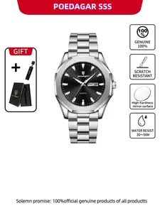 Men's Business Fashion Round Dial Analog Quartz Watch, Fashion Watch with Date & Luminous Hands, Trendy Watch for Daily Life, Business Fashion Watches, Stainless Steel Watch