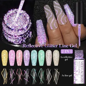 Meet Across 6pcs Metallic Liner Gel Nail Polish Golden Red Purple Glitter Metallic Finish Mirror Effect Drawing Liner French Gel Nail Art Varnish Manicure