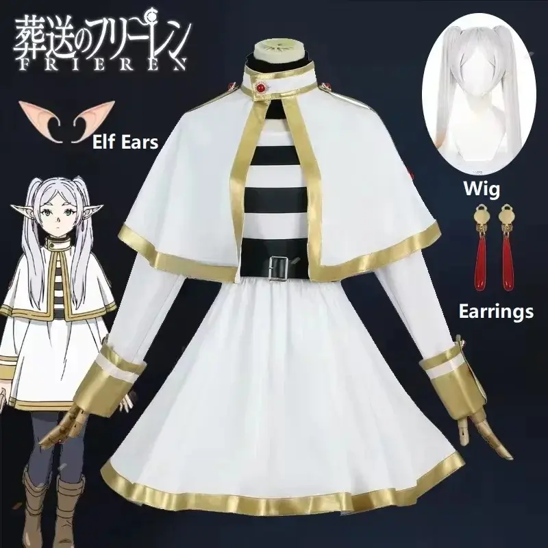 New Sousou No Frieren Cosplay Costume Wig Shoes Anime Figures Magician Dress Elf Ear Halloween Party Charistmas for Women