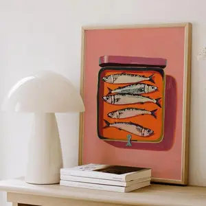 Unframed Sardine Can Design Paper Poster with Border - 1-Count Multi-Size Modern Rustic Artistic Graphic Print, Home Decor for Living Room, Bedroom