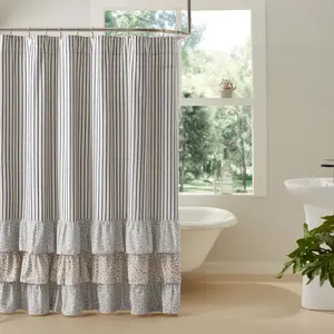 Kayley Ticking Stripe Ruffled Shower Curtain