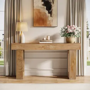 [Summervibes] Tribesigns 63-Inch Long Console Table, Wooden Rectangular Sofa Table Behind The Couch, Farmhouse Entryway Table for Entrance, Hallway, Living Room (Natural) Modern