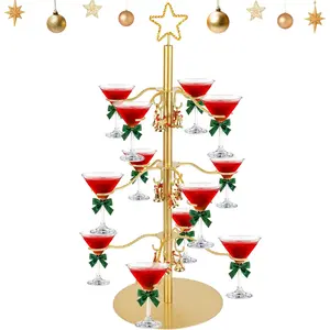 Cocktail Tree Stand for Drinks, 3 Tier 12 Champagne Glass Holder for Parties, Cocktail Tree Stand Champagne Stand Drink Tower for Champagne, Cocktails, Martini, Margarita Cups at Weddings, Xmas (Bell) Ornaments Decor Decoration Black