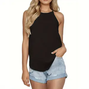 Women's camisole, high-neck halter top, loose-fitting basic sexy sleeveless summer tank top, suitable for travel, dates, parties.