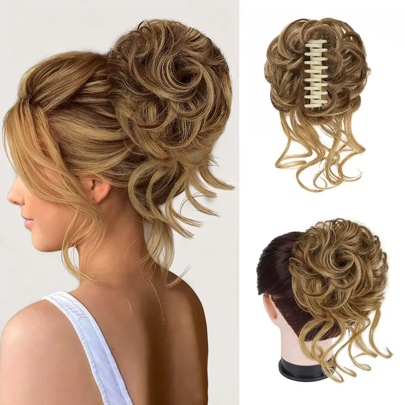 N NAYASA Synthetic Soft Claw Hairpiece - Women's Clip-In Hair Extensions, Realistic Curly Messy Bun/Ponytail Hairstyles, Natural Light Match, Chic Finish, Ideal for Proms,Dates,Fashion Accessory