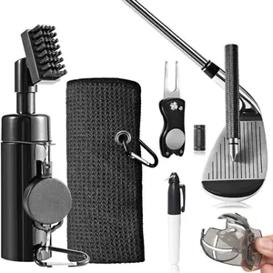 Golf Club Cleaner Brush, Golf Groove Sharpener Tool & Golf Towel, Golf Water Brush with Spray Bottle & Retractable Clip Essential Golf Accessories for Men for Golfer