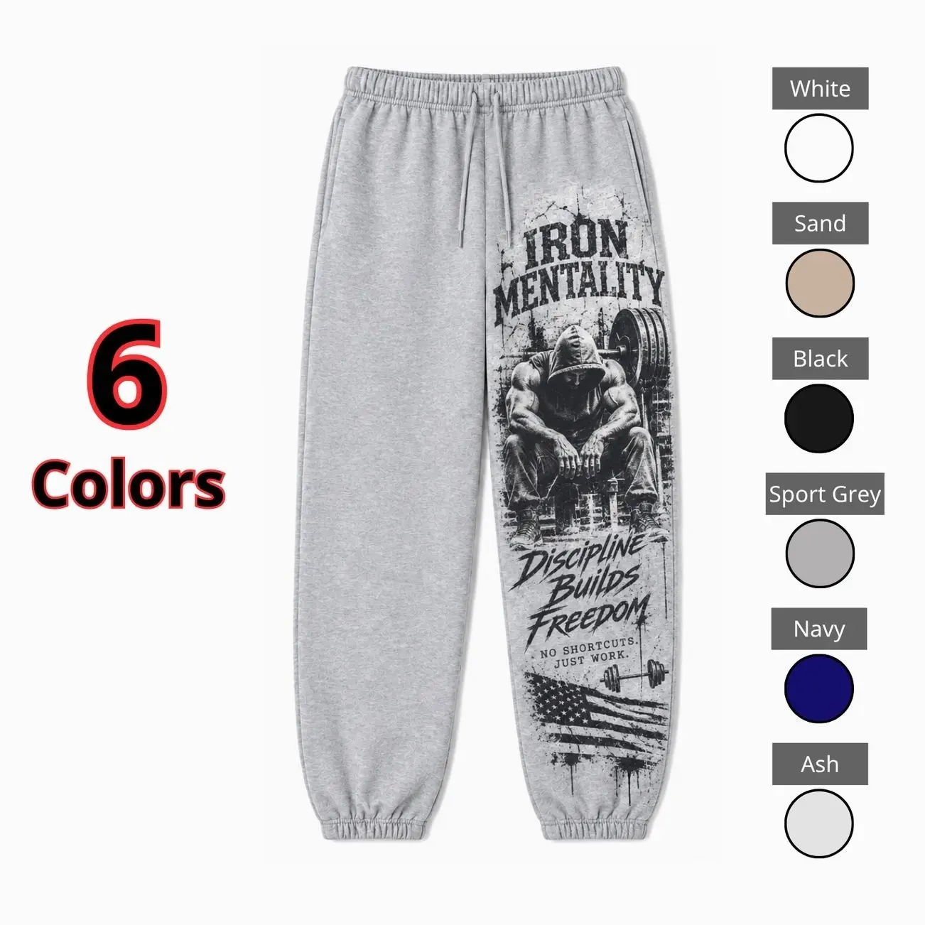 Men’s & Women’s Motivational Gym Sweatpants, Iron Mentality Weightlifting Graphic Joggers with Comfortable Elastic Waist & Drawstring, Casual Athletic Pants for Workout, Training, Running, Lounging, Streetwear & Daily Outfits M