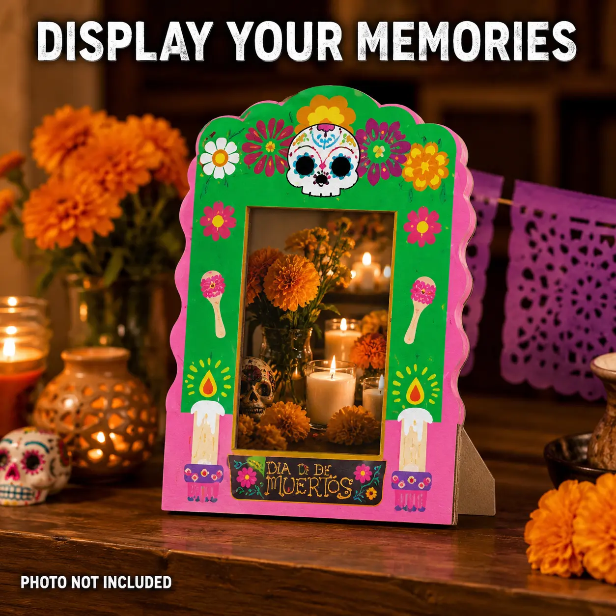 Día de los Muertos Picture Frame 4x6, Day of the Dead Decorations, Ofrenda Altar Photo Frame, Sugar Skull Memorial Picture Holder, Mexican Home Table Decor, Halloween Photo Display, 6 Designs