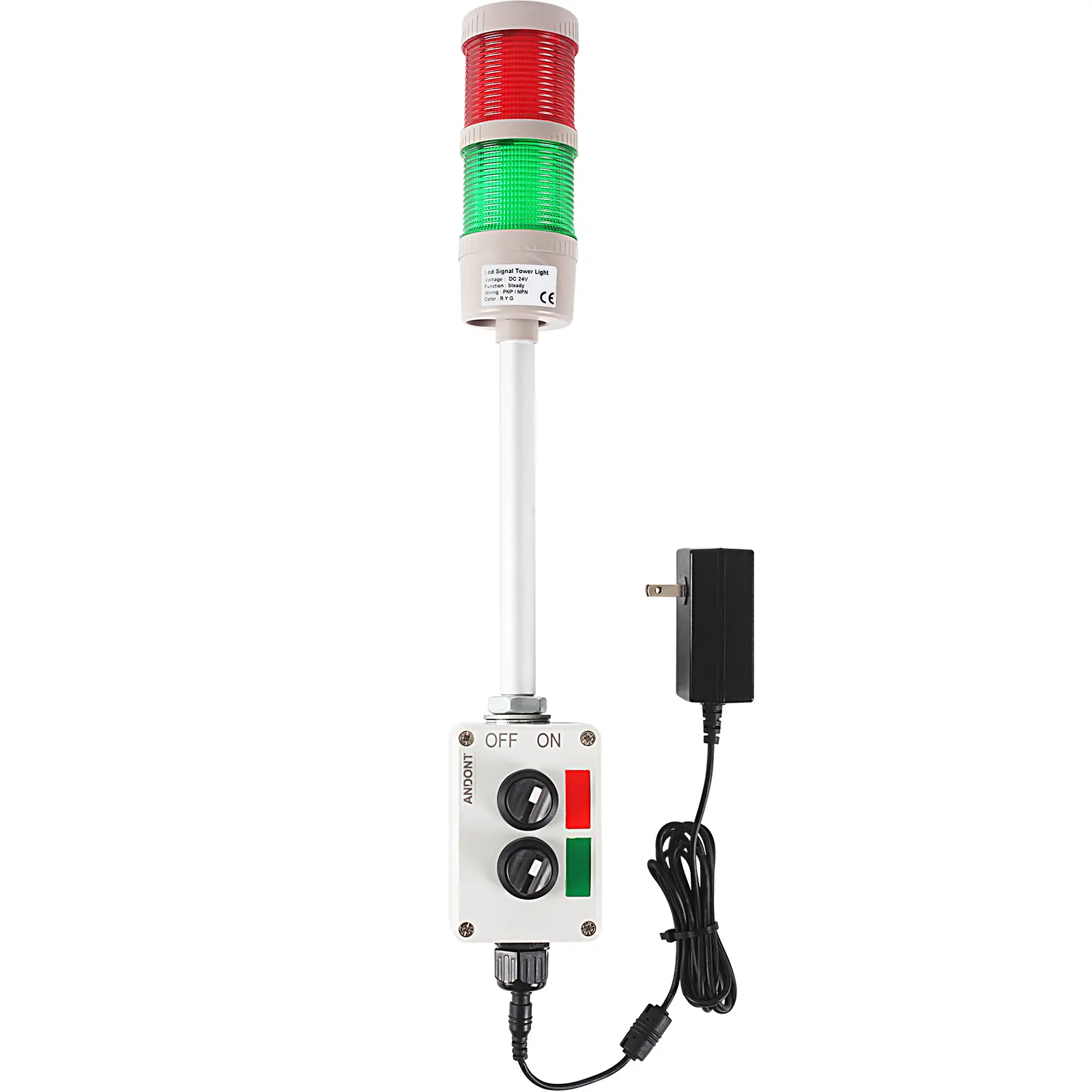 ANDONT 2 Stack Super Bright LED Andon Tower Lights, Off-ON, 6 ft Industrial Adapter, Plug Play Ready
