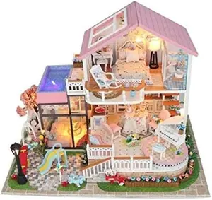 Miniature Wizardi Roombox Kit - Pink Villa Dollhouse Kit