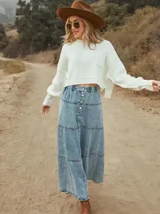 Boho Tiered Denim A-Line Skirt