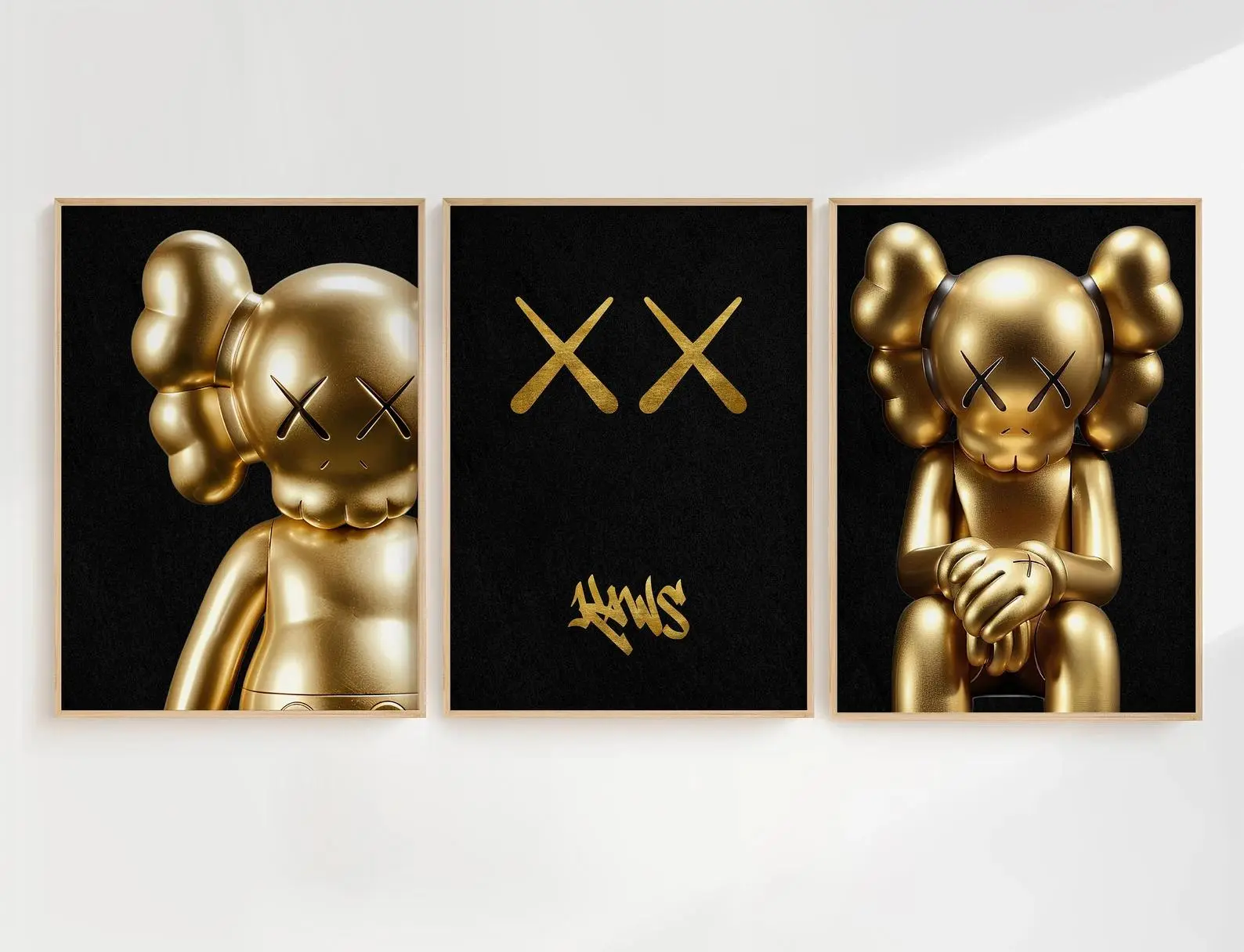 Hypebeast Golden Poster,set of 3,Printable Gold KAWS,Graffiti Poster,Hypebeast Gold Toys,Hypebeast Sneaker, Sneaker Prints , Art Wall