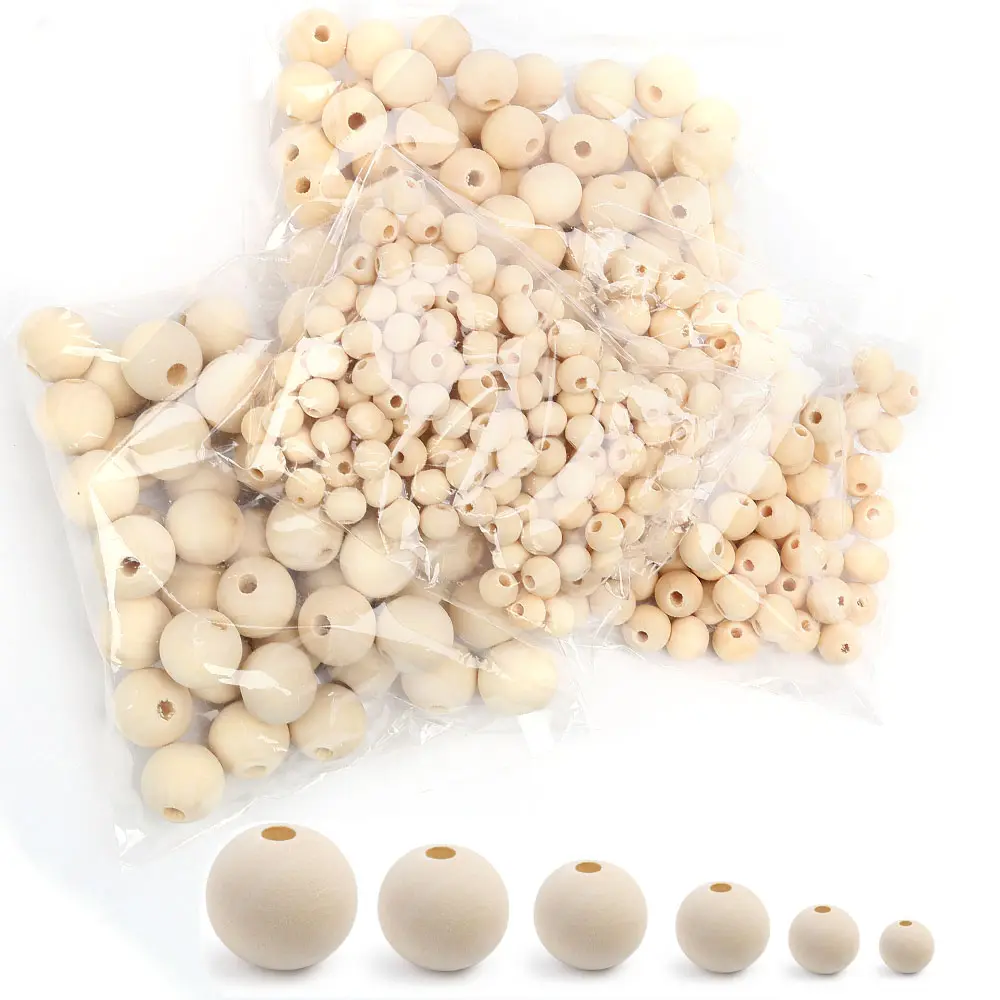 500pcs 6 Sizes Wooden Beads, Unfinished Natural Wood Beads for Crafts, Round Predrilled Wooden Balls for Garland Macrame Jewelry Farmhouse Décor (8mm 10mm 12mm 14mm 16mm 18mm)