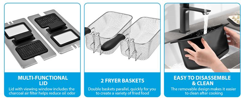 SUSTEAS Electric Double Deep Fryer with 2 Baskets & Lids, 3L Stainless Steel Removable Double Fryer,Temperature Control,Overheat Protection,3000W Household Appliances SUSTEAS Electric Double Deep Fryer with 2 Baskets & Lids, 3L Stainless Steel Removable Double Fryer,Temperature Control,Overheat Protection,3000W Household Appliances