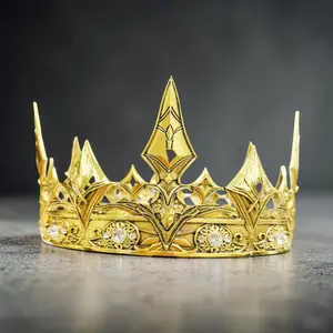 Gold Regal Crown Prince Crown Renaissance Faire Costume Headpiece Cosplay Prop Medieval Cosplay Birthday Party Crystal Stones Crowns