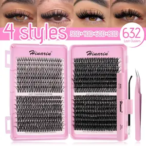 632 Pcs 30D/40D/60D/80D Fluffy D Curl 10-18mm Mixed DIY Eyelash Extension Kit Include DIY Lash Glue And Tweezers Easy DIY At Home