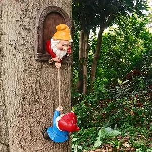 Set of 2 Climbing Gnome Figurines, Outdoor Garden Statue, Patio Wall Decor, Christmas Gift Idea, Garden Gnome Hanging Ornament