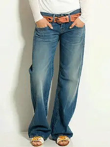 Women's Denim Jeans Elastic Loose Fit Wide Leg Pants, Casual Everyday Wear, Long Plain Design, Comfortable and Stylish, All Seasons