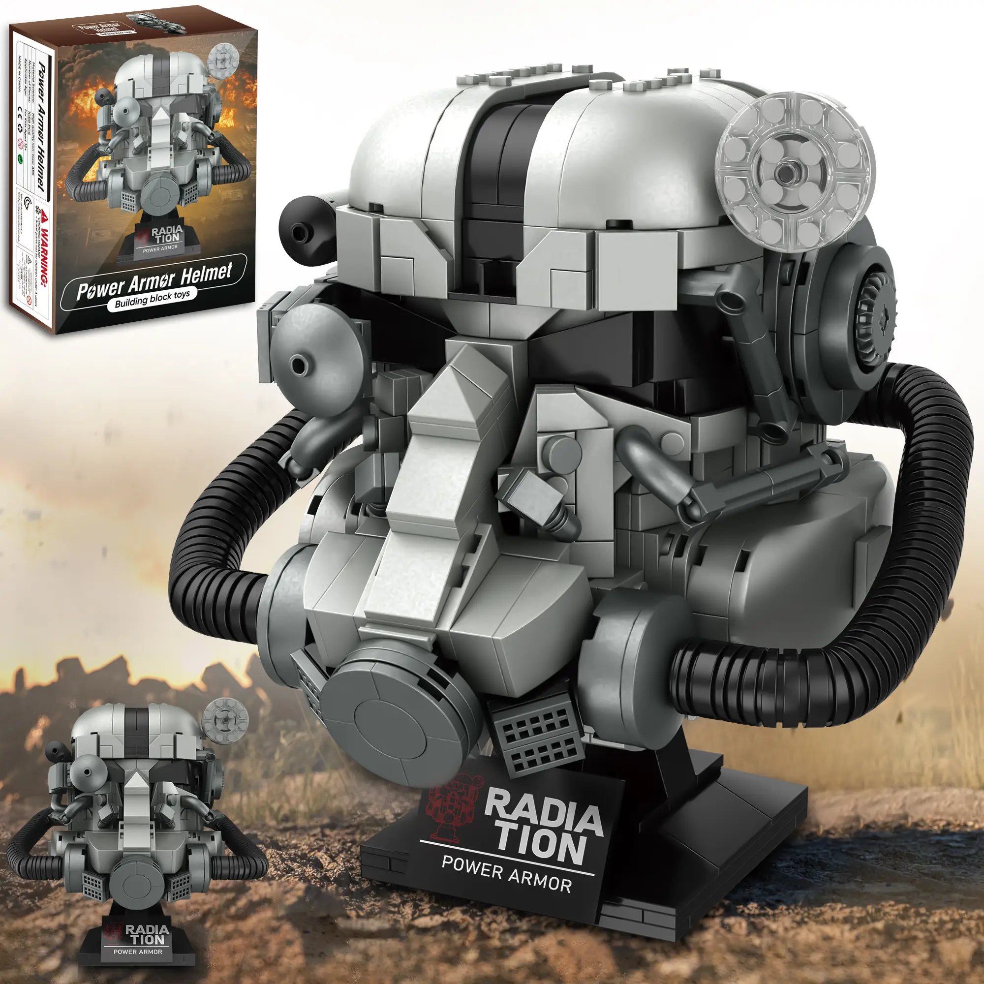 TOKMOC 1088 Pieces,Power Armor Helmet Building Block Set,Industrial Style Collectible,Ventilation System,Apocalyptic Atmosphere Doomsday,Science Ficti