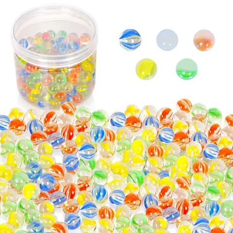 200 Count Bulk Assorted Colors Glass Marbles, Colorful Cat Eyes 9/16 Inch Round Marbles Toy for Kids for Aquarium/Game/Vase/Fish/Plant Decor