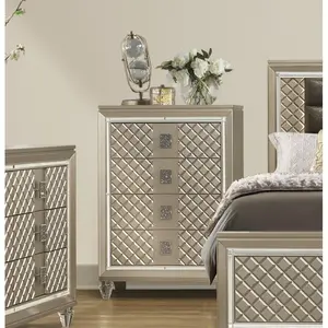 Glamorous Champagne Finish 1pc Chest of 4 Drawers Acrylic Feet Luxury Bedroom Furniture Beveled Mirror Trim