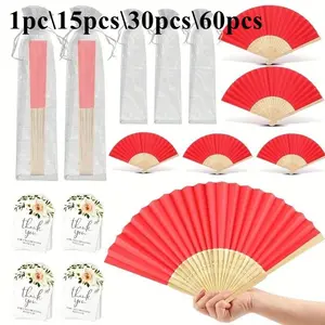 Wedding Guest Gift Set, Wedding Party Favors, Bride Hand Fan with Organza Bag, Thank You Card Included, Birthday Decoration, Bamboo