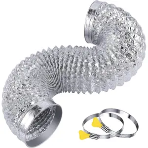 Heavy Duty 4"Flexible Dryer Vent Exhaust Duct Hose 3  for Tight Space, Extra Thick(6-ply)  Foil Ducting Kit with 2 Key Hose Clamps